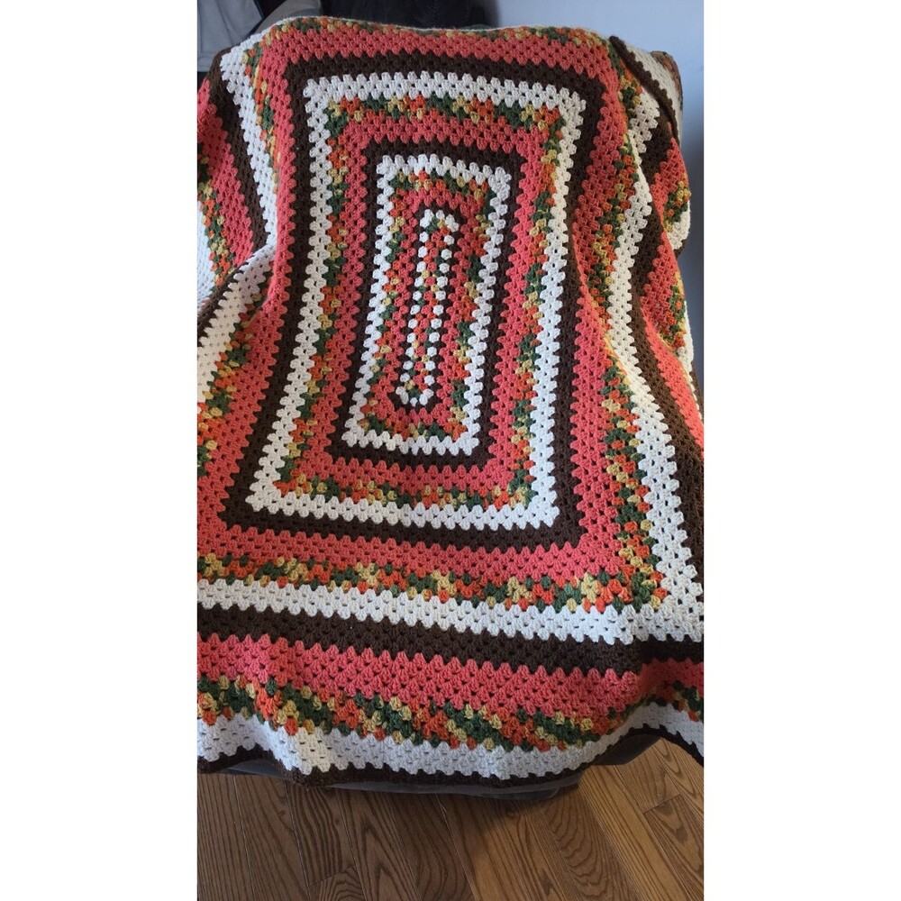 Handmade Crocheted Throw Afghan Multicolor 63” X 63” Fall